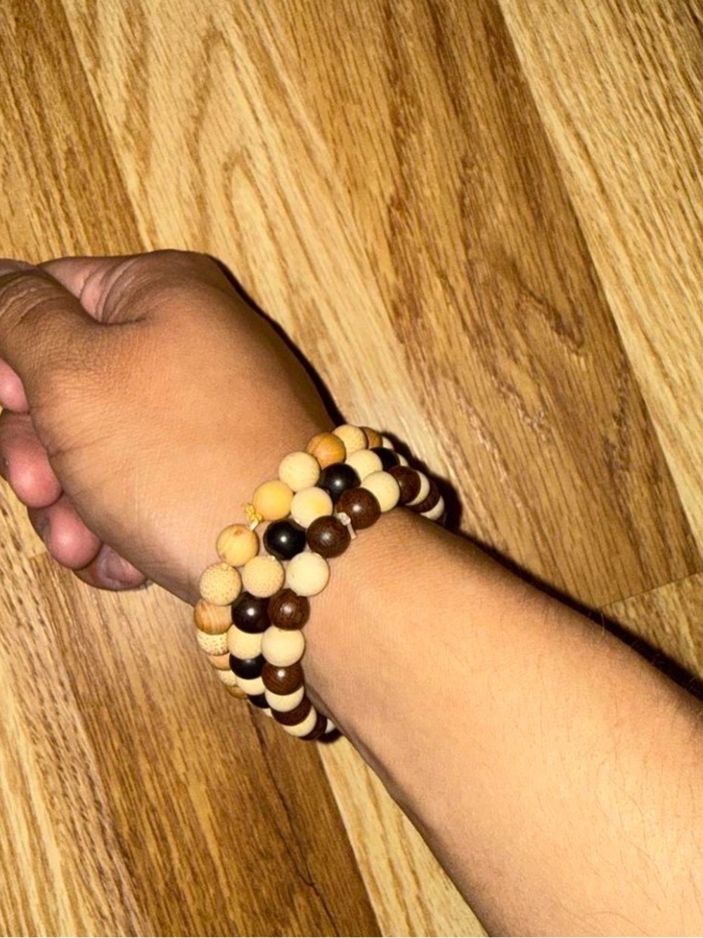 Wooden Bead Stretch Bracelet Set - Natural Tan, Brown & Black - Picture 5 of 5